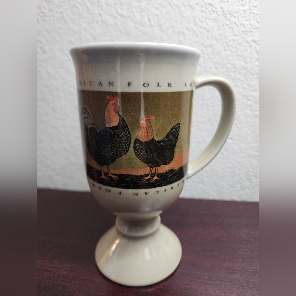 WARREN KIMBLE Rooster chickens pedestal Mug American Folk Art Country Home